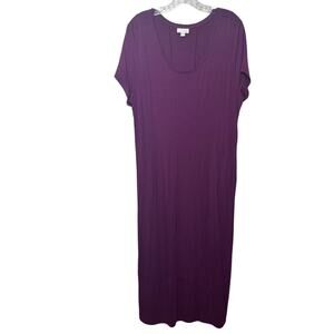 J.Jill Maxi T-Shirt Dress Purple‎ Size L Scoop Neck Stretch Jersey Knit Casual
